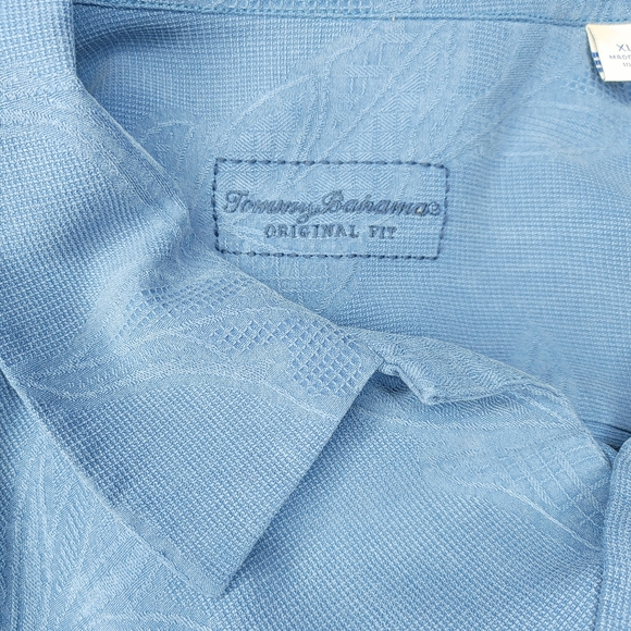 TOMMY BAHAMA ORIGINAL FIT JACQUARD PALM LEAF PRINT CAMP SHIRT, BRIGHT COBALT XL - Picture 7 of 13
